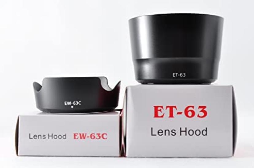 ATAK Pare-soleil d'objectif Canon Compatible avec et Jeu de filtres 58mm pour Canon EOS Kiss et X7i Kit double objectif zoom EW-63C ET-63 (2 Filtres) - Noir, 4 pièces