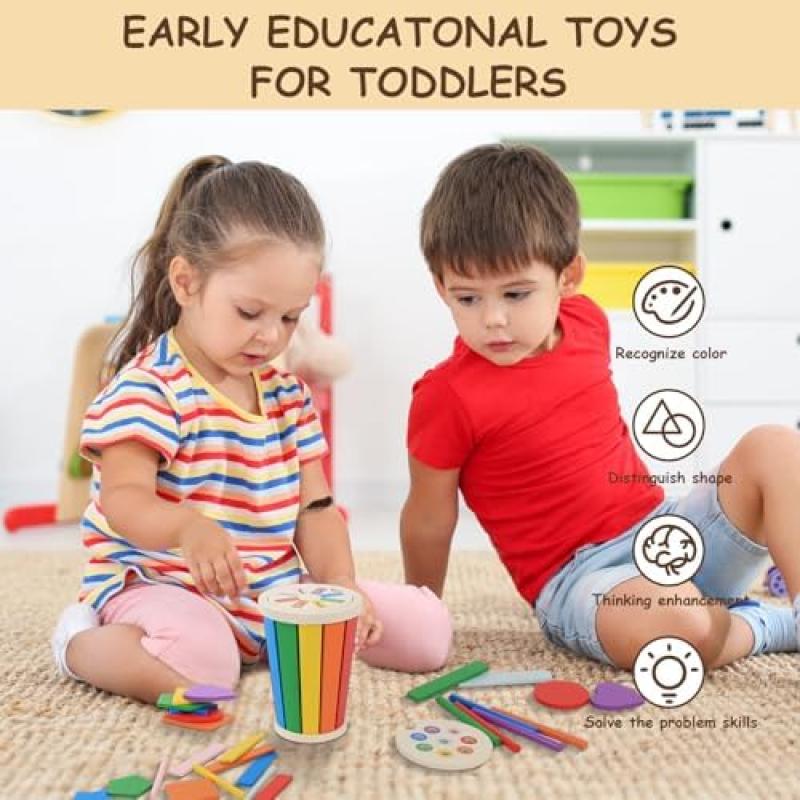 Baeroly Montessori Toys Wooden Color Shape Sorting Toy for Toddlers 12-36 Months Educational Sensory Play Kids Gift