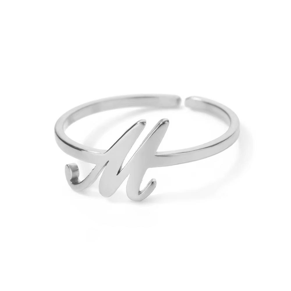 Stylish Adjustable 26-Letter Stainless Steel Ring for Women - A-Z Personalized Initial Finger Ring