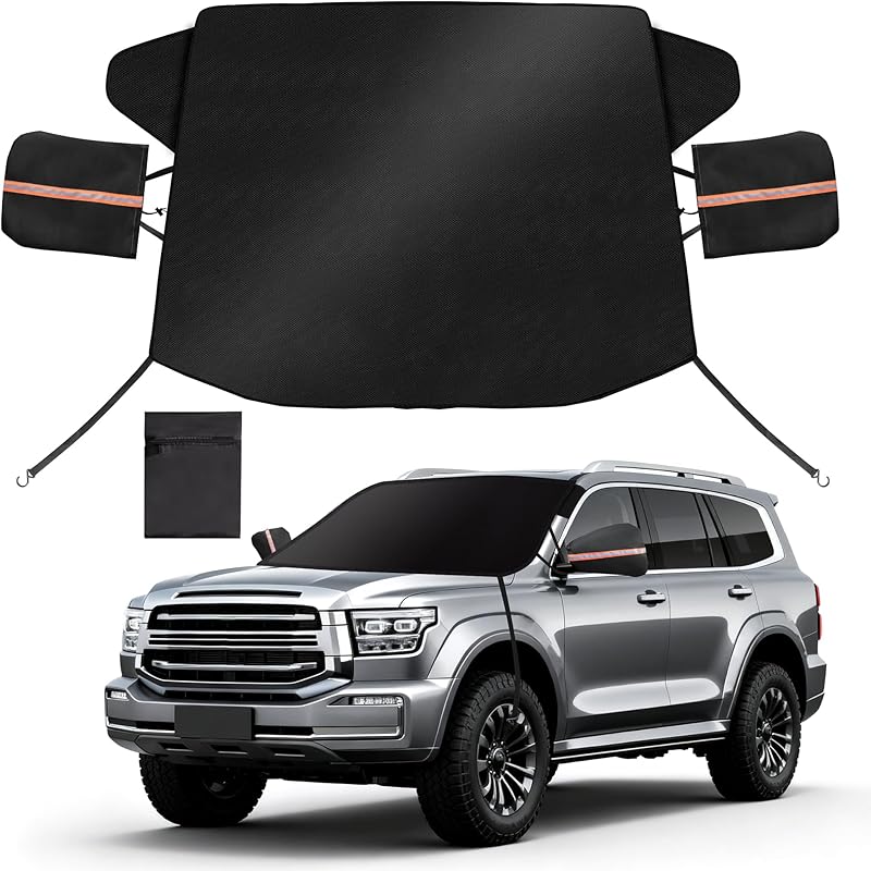 Car Windshield Cover For Ice And Snow, 600D Oxford Fabric Winter Frost Cover With Side Mirrors Cover, Frost Guard Windshield Cover For Car, SUV(68X 600D