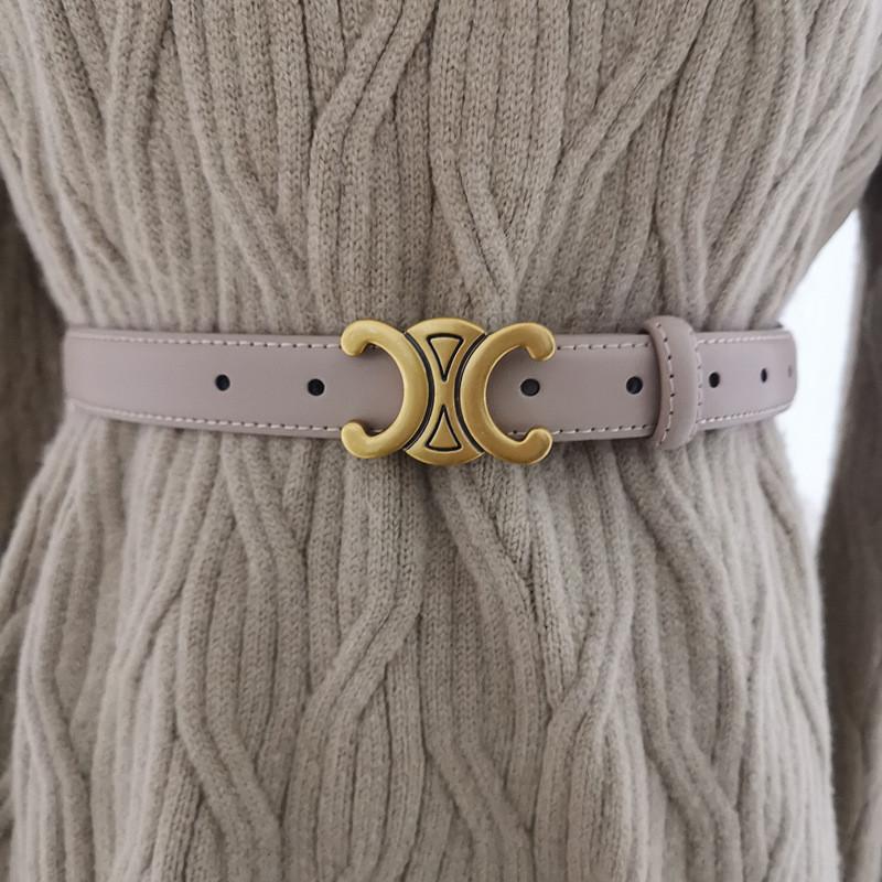 Cowhide French Retro Leather Belt Metal Buckle Jeans Fashionable Waist Belt