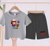 Children's Summer Set with Cartoon Monster Patterns - Boys' and Girls' Sports T-shirts and Casual Short-sleeved Shorts Sets