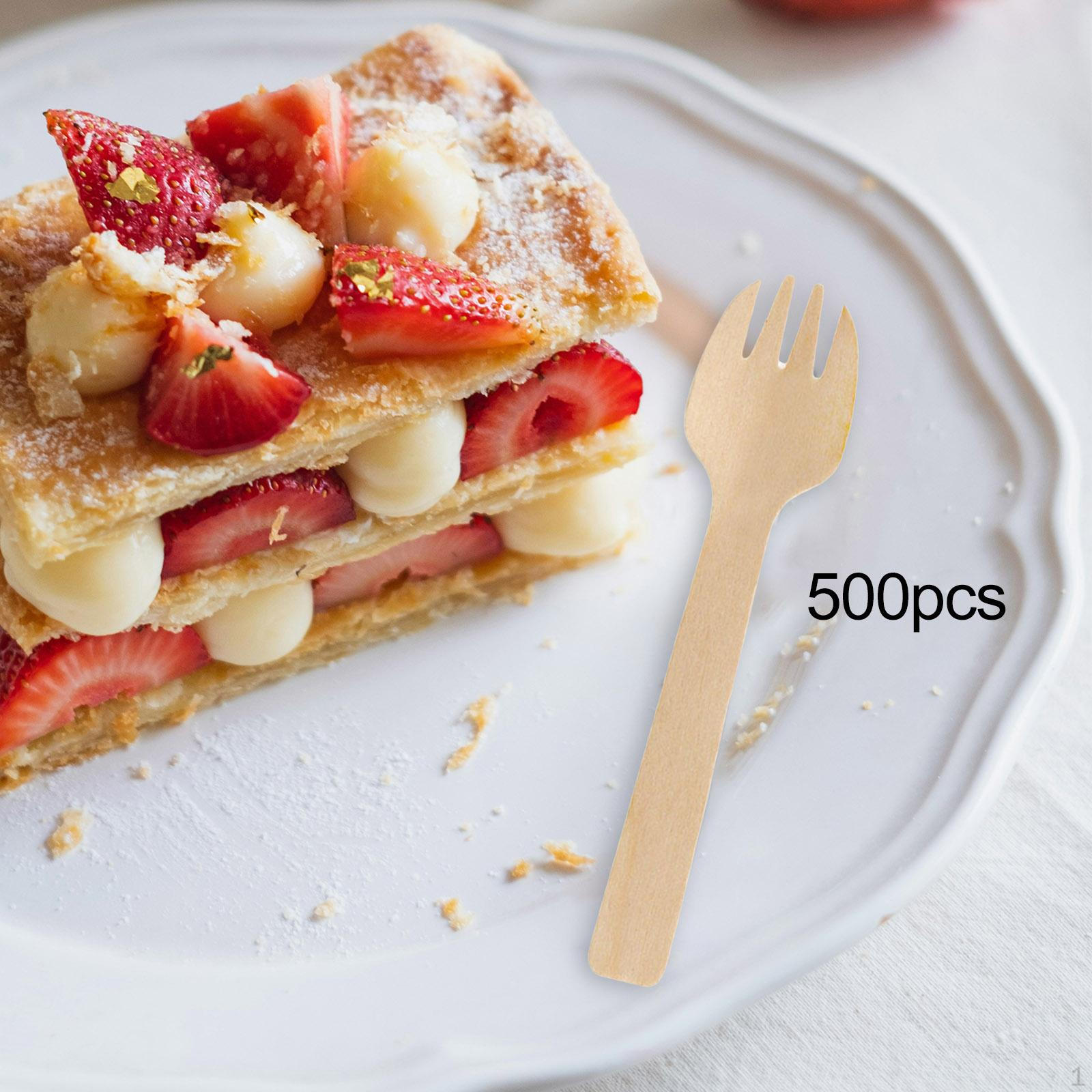 

500 шт. одноразовых деревянных ложек, столовых приборов, кухонных принадлежностей, биоразлагаемой посуды для Fork Spoon