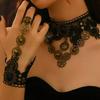 Steampunk Cyberpunk Dark Lolita Set náhrdelníku s ozubenými koly a vintage náramku s mašlí