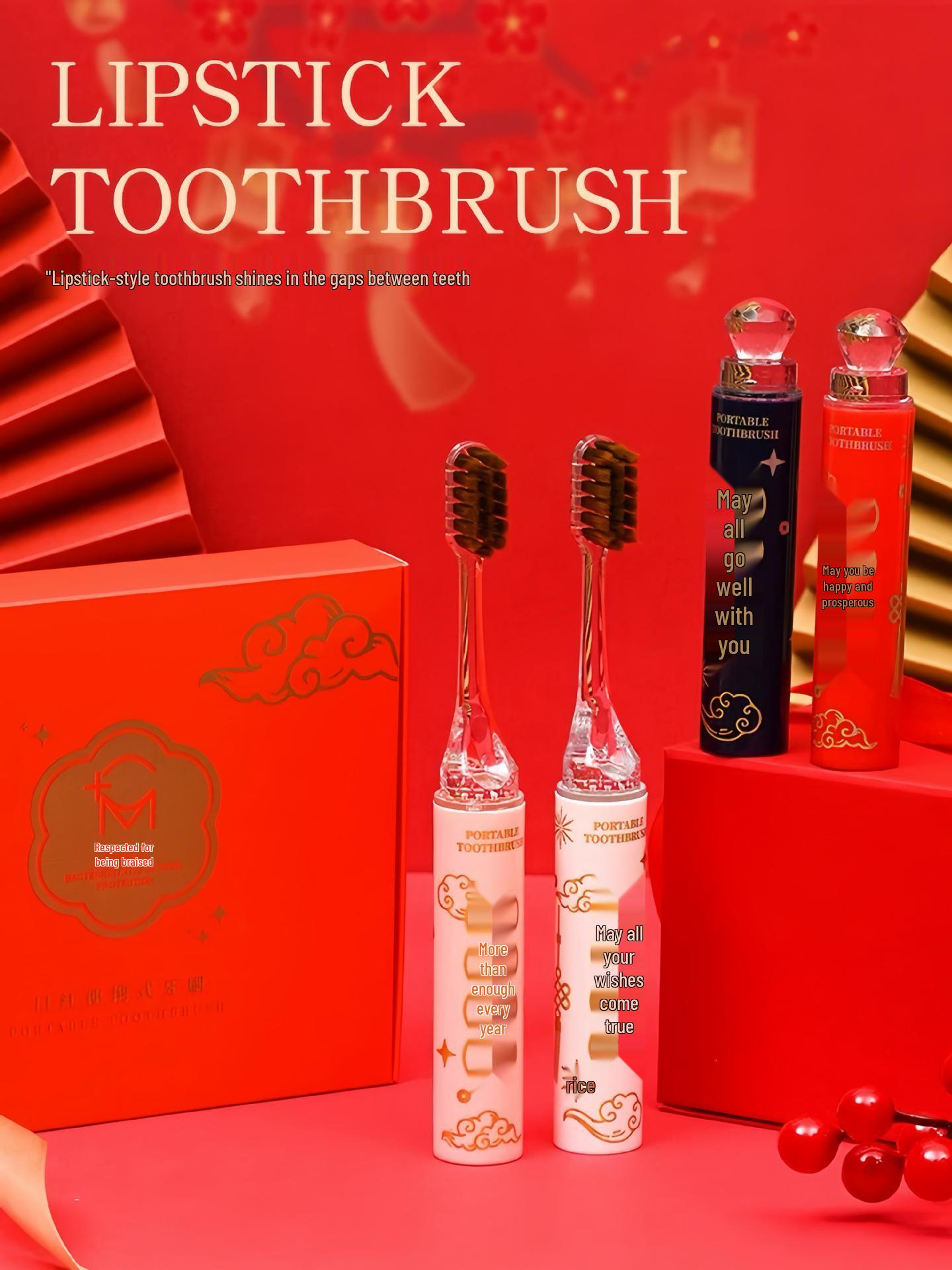 Portable Lipstick Three-Sided Toothbrush Gift Set with Soft Bristles for Gum Protection - Ideal for Home Use
