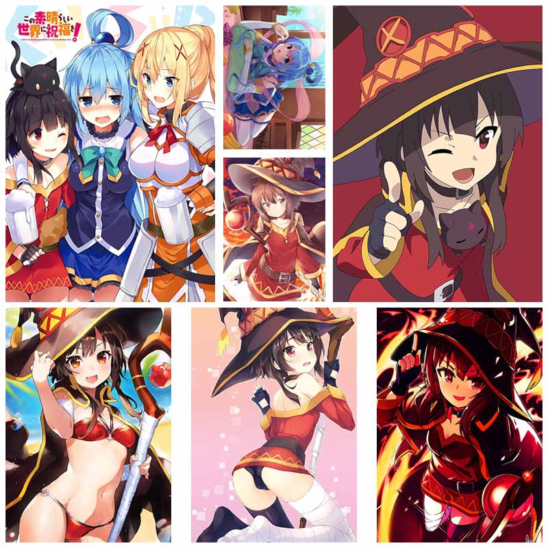 Vintage anime KonoSuba Megumin bílý papír plakáty a tisky ložnice bar kavárna dekorace nástěnná malba retro nástěnné umění malba domácí dekorace