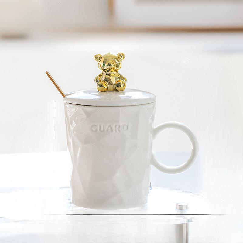 Bear Girl Mug Light Luxury Ceramic Cup with Lid Spoon High Looking Couple Coffee Cup Student Water Cup