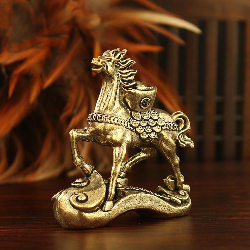Brass Horse Step on Coins Lucky Statue Feng Shui Desk Ornament Zodiacs Animal Figurines Miniatures Pure Copper Crafts Collection