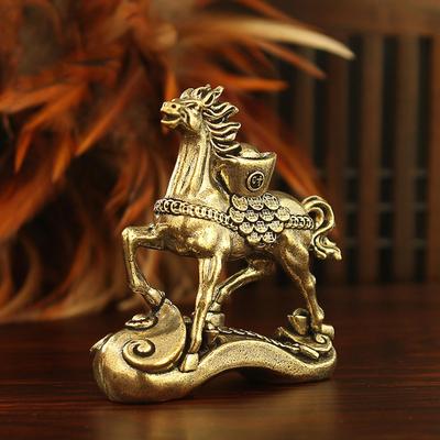 Brass Horse Step On Coins Lucky Statue Feng Shui Desk Ornament Zodiacs Animal Figurines Miniatures Pure Copper Crafts Collection