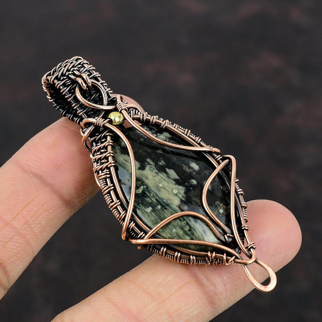 Ocean Jasper Pendant Copper Wire Wrapped Pendant Gemstone Pendant Copper Jewelry Handmade Pendant Wire Wrapped Ocean Jasper Jewelry For Gift