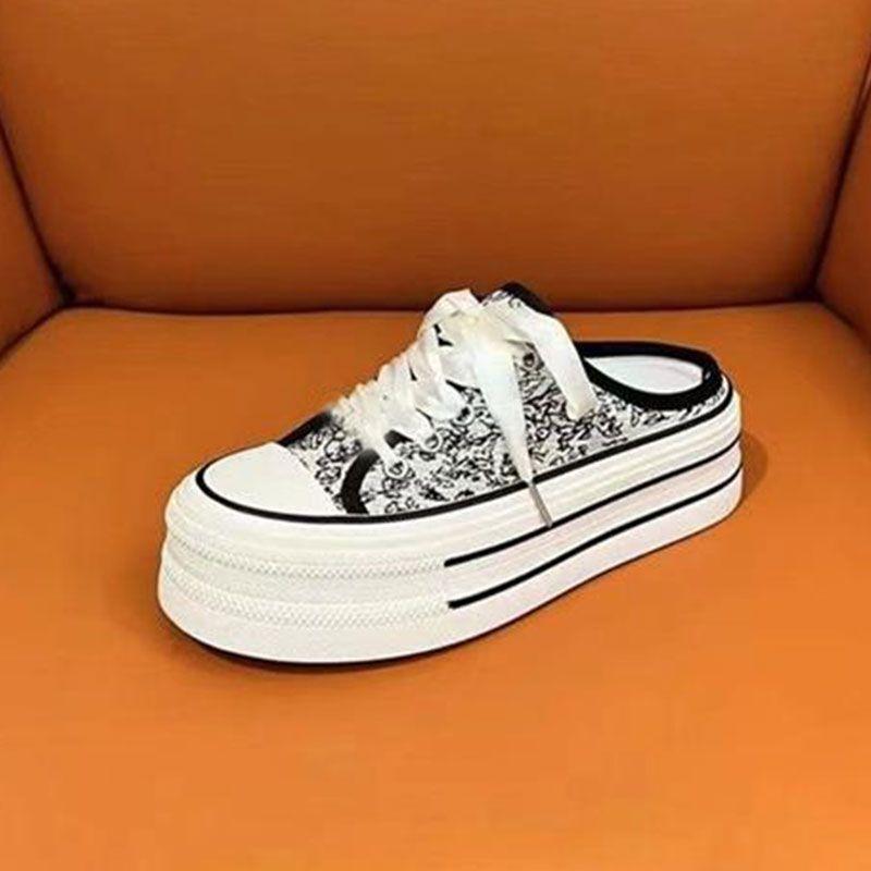 

Новые китайские эспадрильи национальный тренд ветер шнуровка толстая подошва обувь 2025 новая повседневная женская обувь носить один педаль и половина тапочки 40 белый