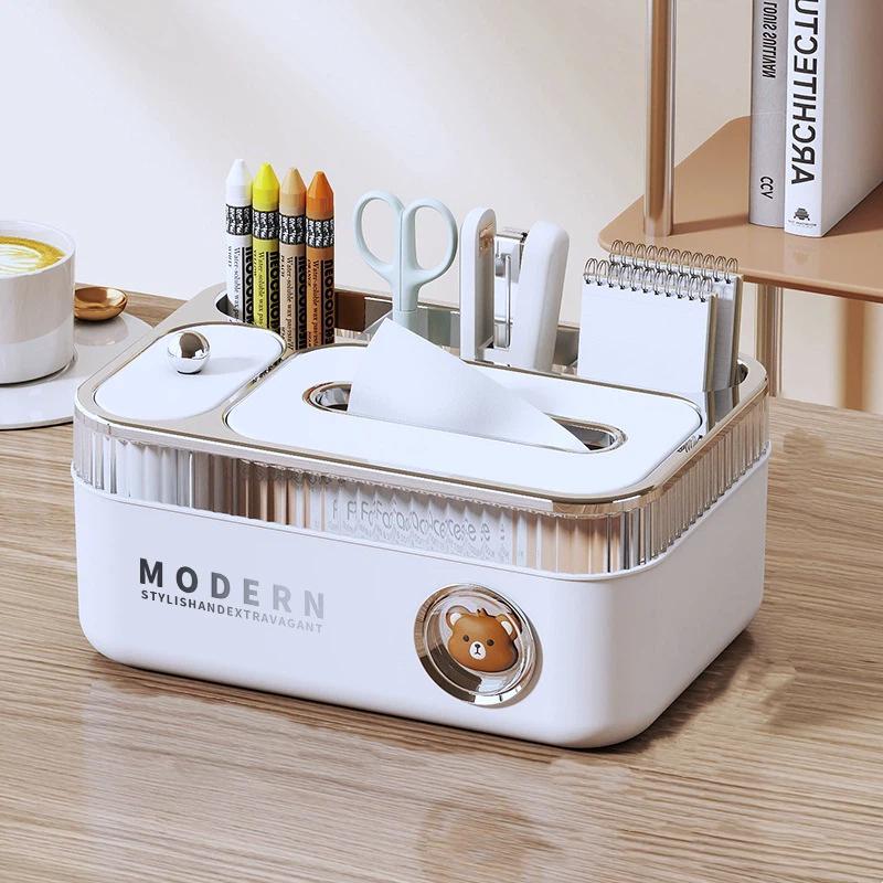 Multifunktionale Taschentuchbox mit süßem Bären-Dekor Breite glatte Ziehöffnung Aufbewahrung Perfekt für Zuhause Büro Schreibtisch