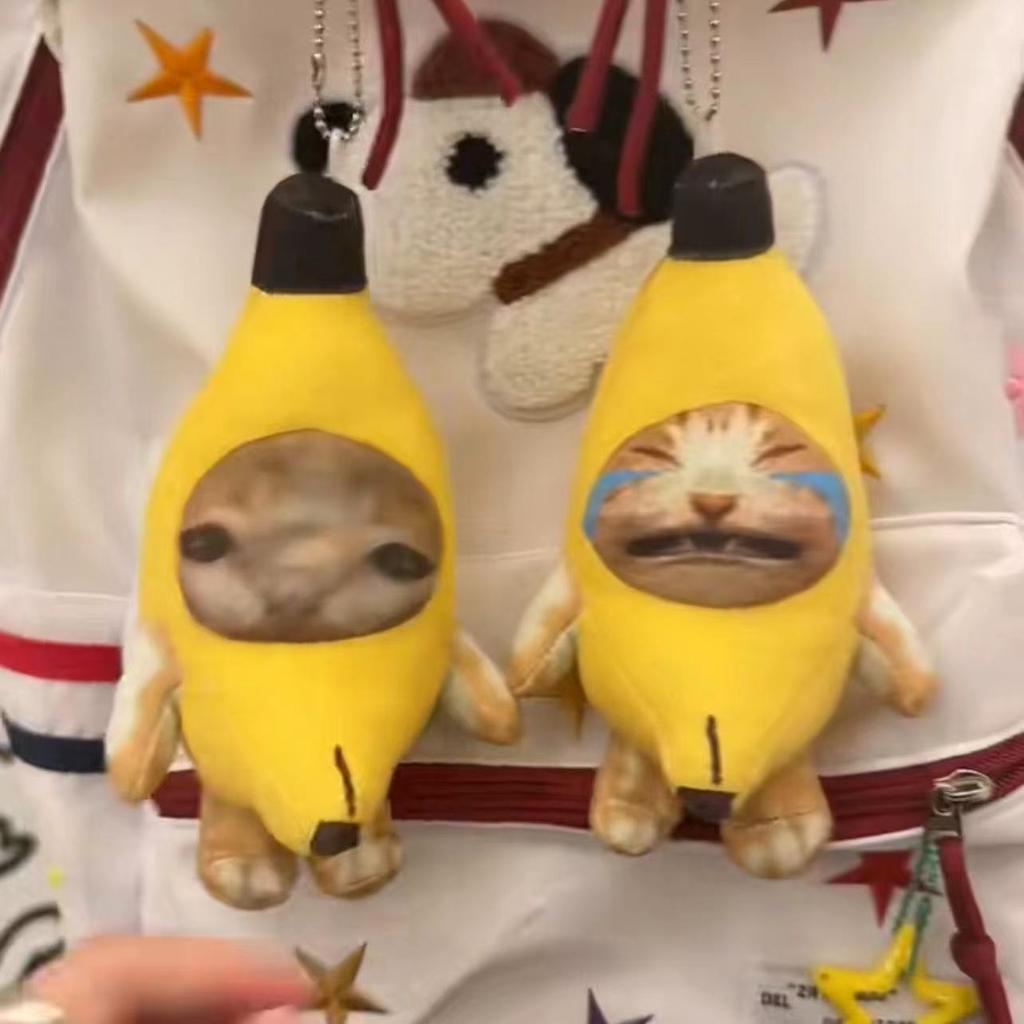 Banana Cat Voice Keychain Cute Funny Creative Trick Doll Bag Pendant Banana Cat Plush Vocal Pendant