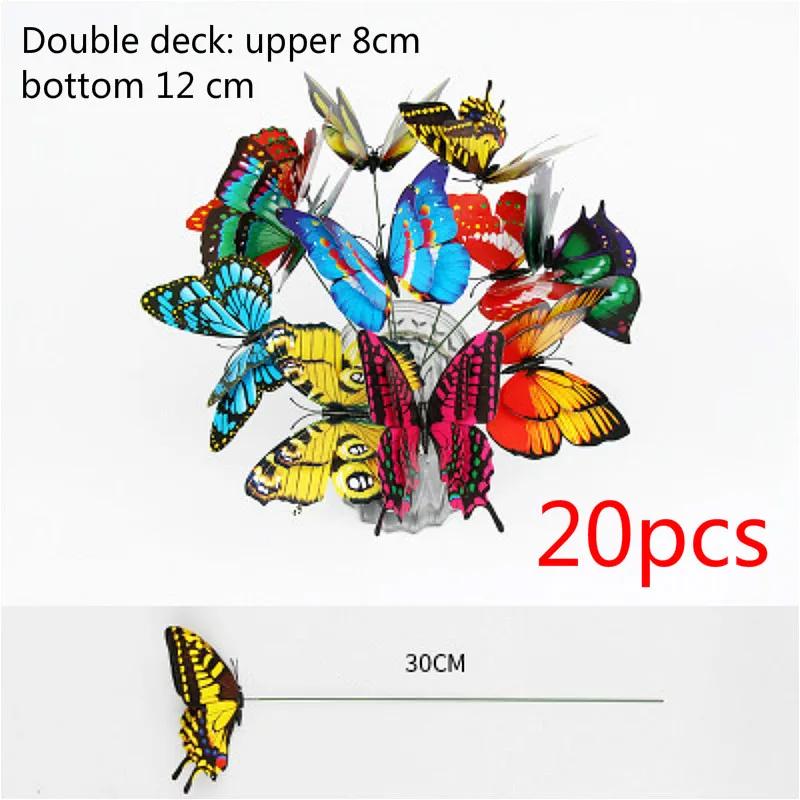 

20 шт. двухслойные бабочки для сада, двора, кашпо, красочные бабочки на палочках, декор для улицы, украшение для цветочных горшков 12cm