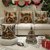 Christmas Decoration Pillow Cover Retro Santa Claus Snowman Pattern Living Room Sofa Cushion Cover Home Farmhouse Decoration