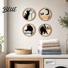 Natural Wood Wall Decor 4 Pcs Minimalist Black Cat Art, Geometric Round Circle Wooden Matte Finish Decor, Abstract Hanging Sign for Living Room,