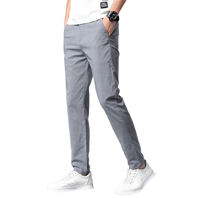 Men's Casual Plaid Elastic Trousers - Korean Style