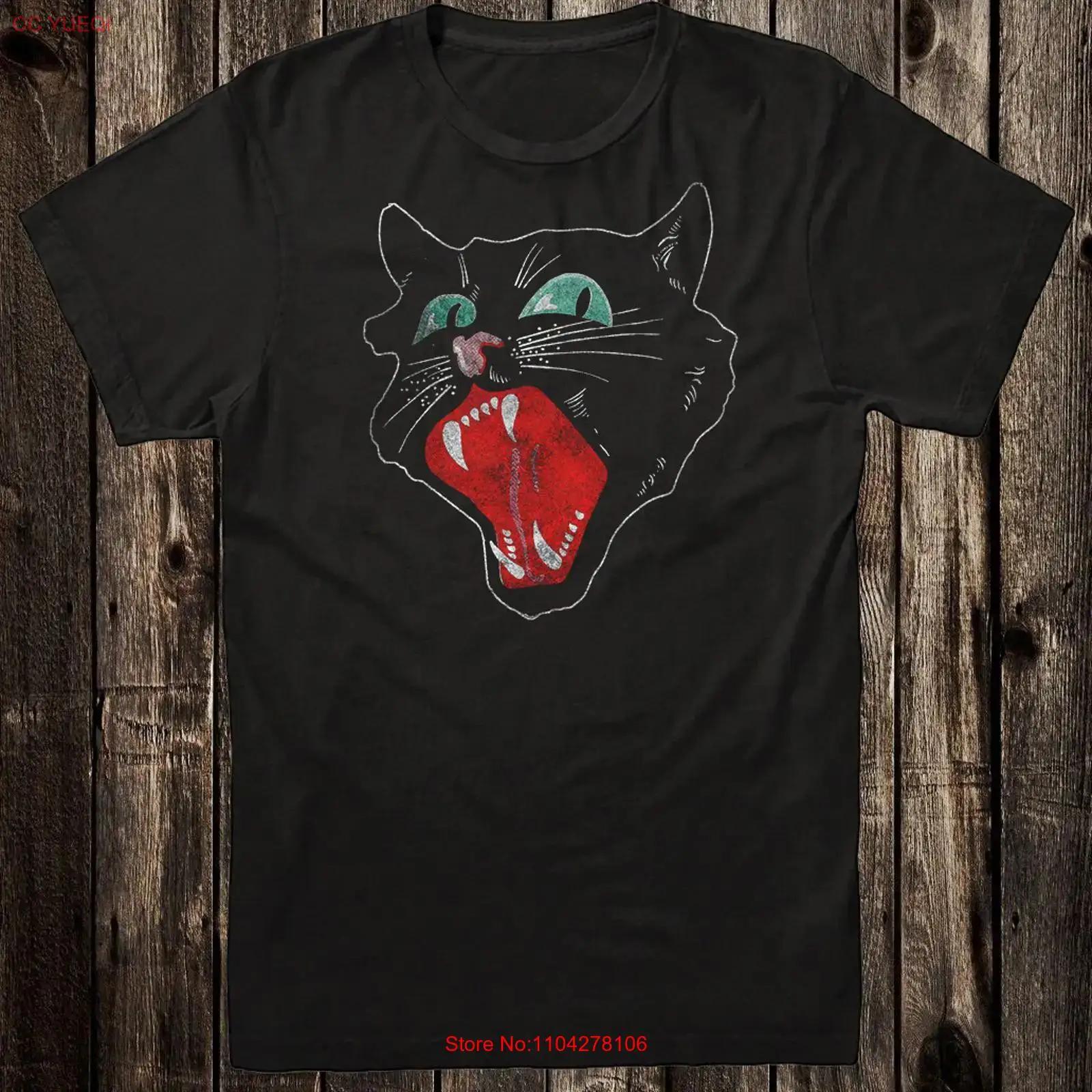 

Retro Halloween T Shirt Vintage Art Goth Tattoo Spooky Black Cat vintage Washed Unisex Stretched streetwear 5XL різнокольоровий