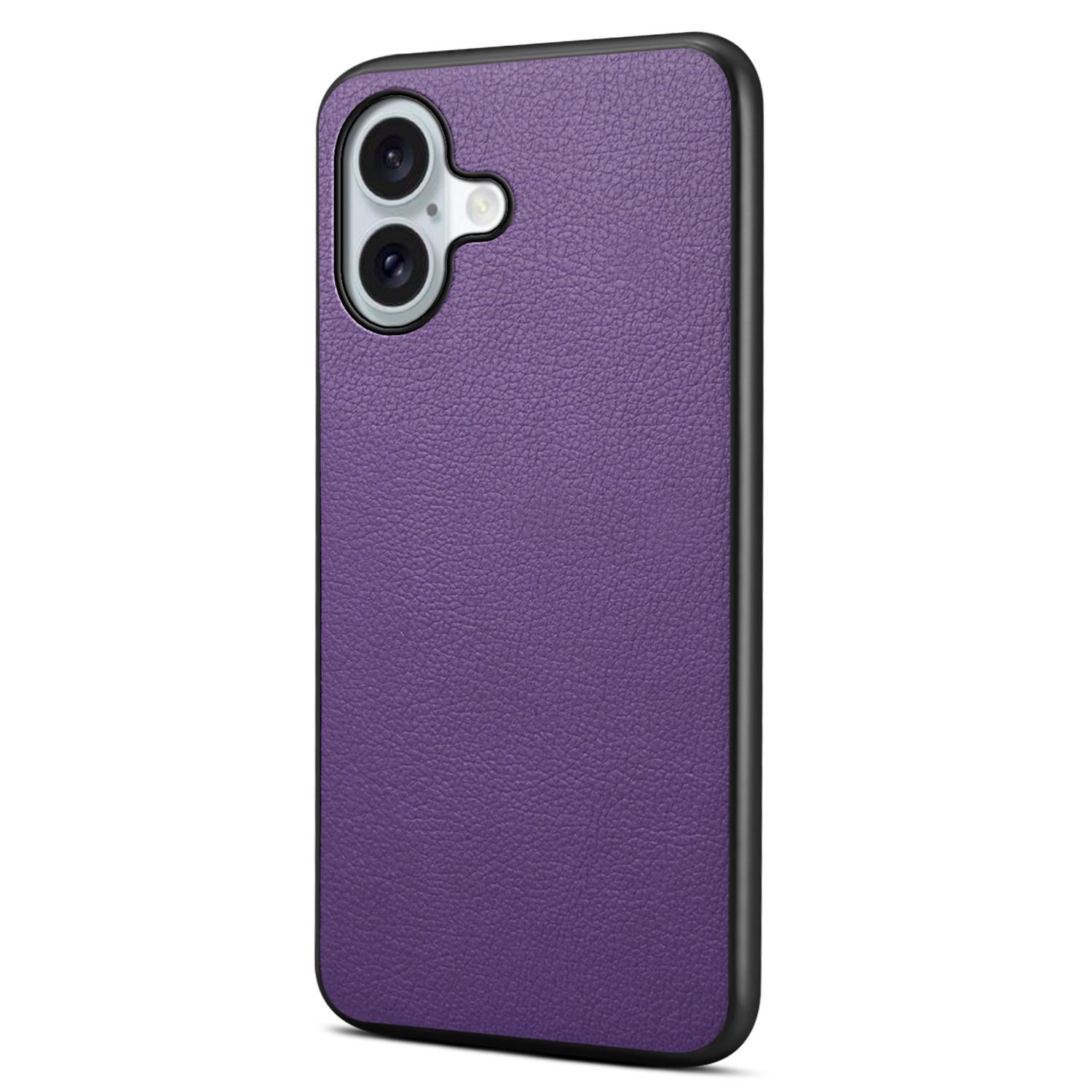

For iPhone 17 Case Calf Texture Leather+PC+TPU Phone Cover Purple