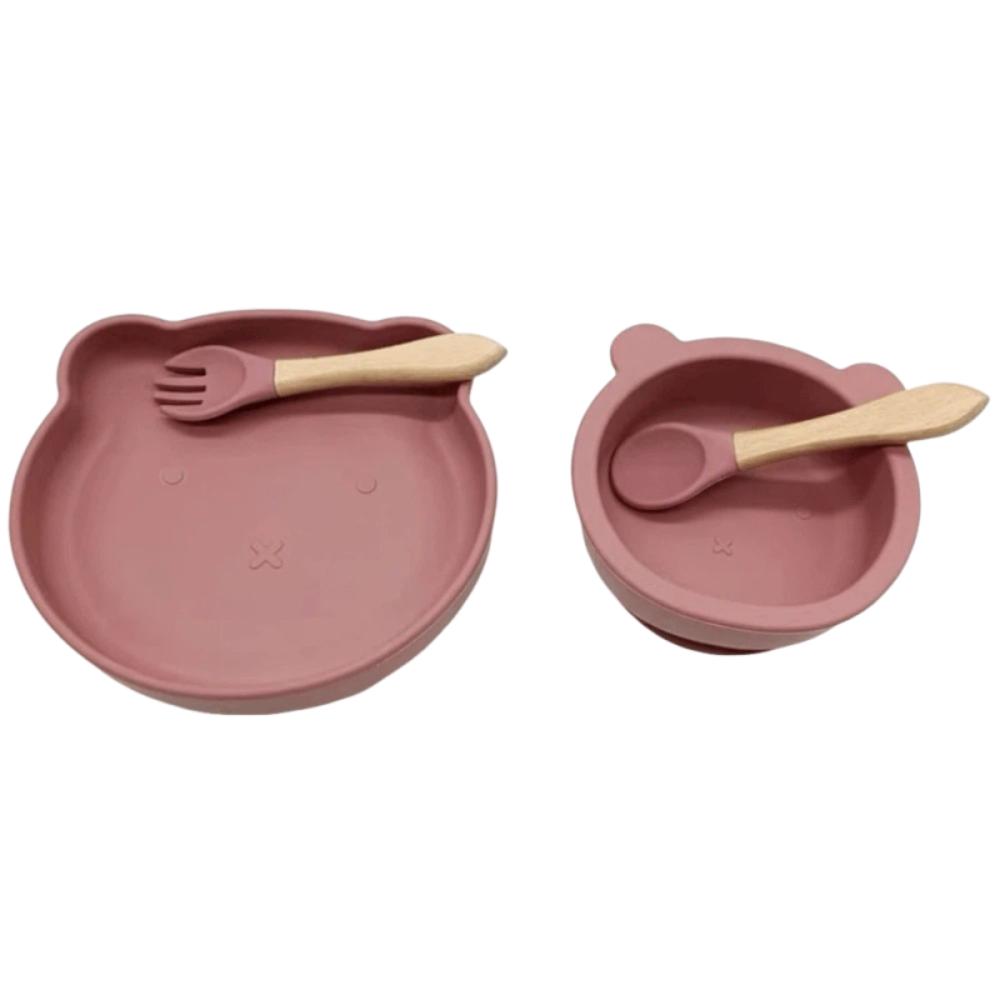 

Cartoon Bear Baby Weaning Dishes Set Anti-Slip Toddler Feeding Tableware Baby Eating Supplies красный