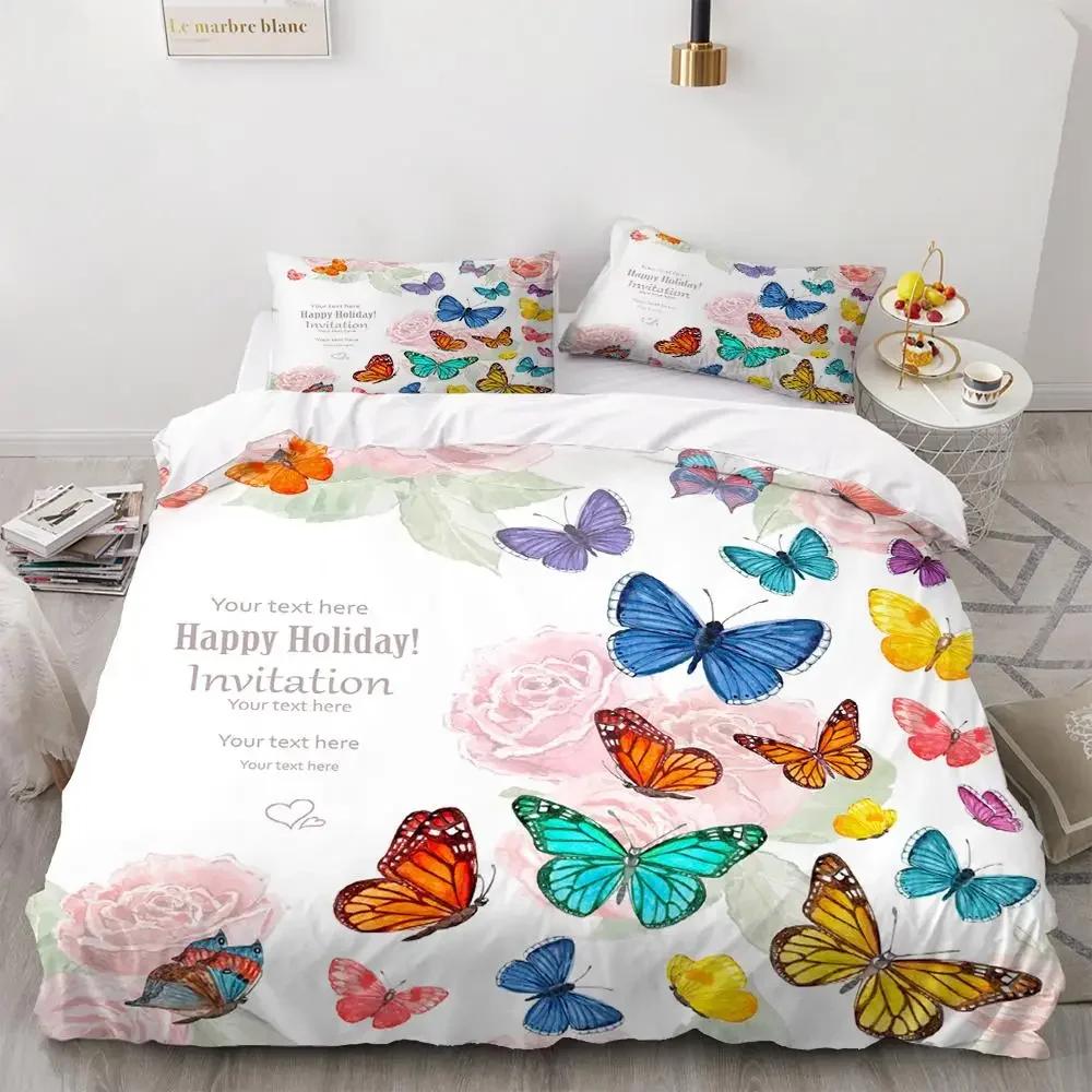 Butterfly Duvet Cover Set 3D Galaxy Purple Butterfly Floral Printed Bedding Set Fantasy Theme King Size Comforter Cover for Girl