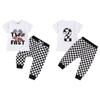 Baby Boys Birthday Outfit Summer Racing Car Print Short Sleeve T-Shirt and Checkerboard Pants Cute Clothes Set