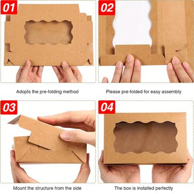 30 Pieces Kraft Bakery Box with Window Bakery Candy Box Treat Dessert Box for Pastry Biscuit Macaron Pie Candy Donuts