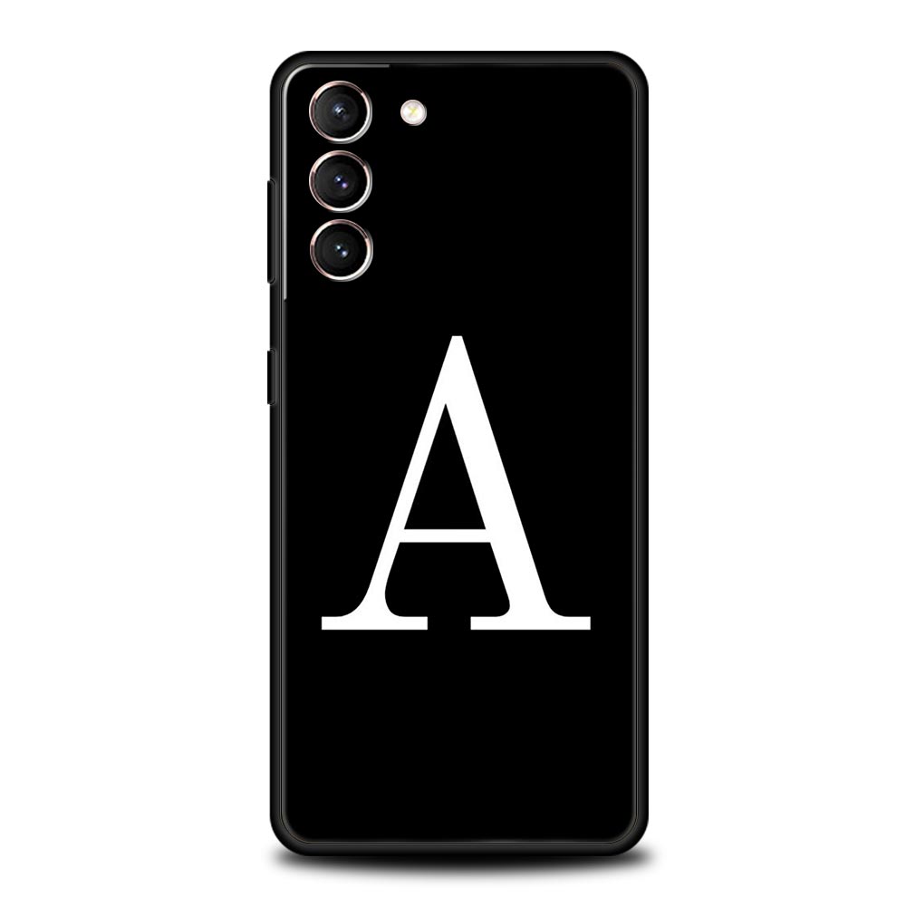 Initial Letter A Z Phone Case For Samsung Galaxy S26 Ultra S25 Plus S24 FE S23 S22 5G S21 S20 Cover Black Soft