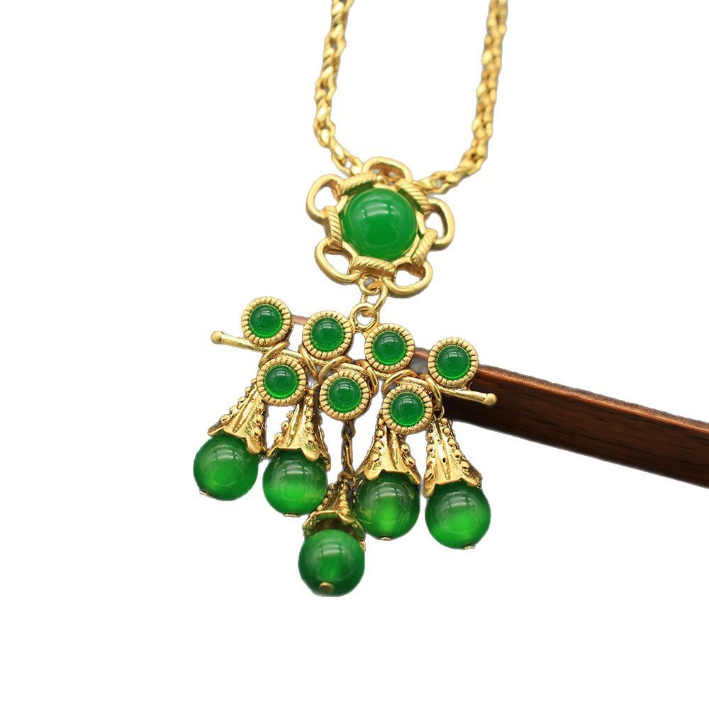 Qingdao Medieval Jewelry Exaggerated Opal Earrings Necklace Set Shoulder Copper Plated Real Gold High-End Jewelry