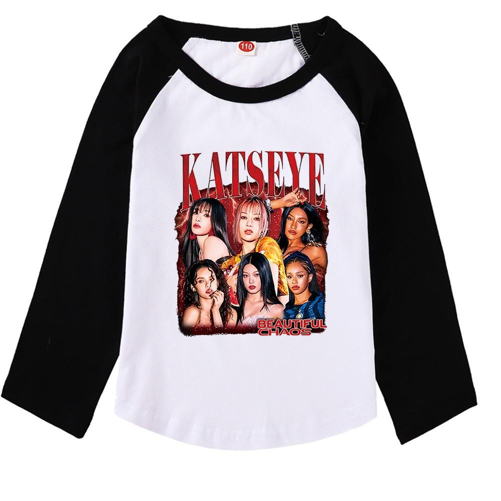 9198 Kids Girls Katseye Print Raglan Long Sleeves T-Shirt