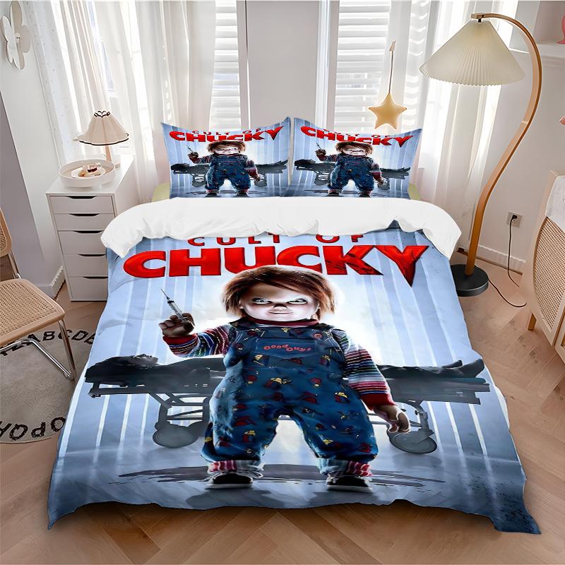 3-teiliges Chucky's Cult Bedwäsche-Set mit Aufdruck, Weiche und Bequeme Bettbezug für Schlafzimmer, Gästezimmer (1 Bettbezug + 2 Kissenbezüge, Kissenkern