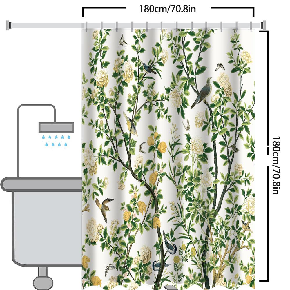 Floral and Bird Pattern Bathing Curtain  Bathroom Letters Shower Curtain Waterproof With 12 Hooks Fishes Home Deco Free Ship