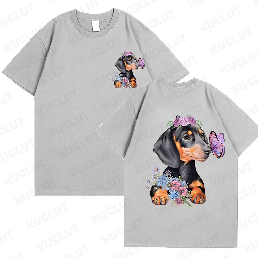 Fashion Cartoon Dachshund Unisex Clothes Duplex Printing Graphic Dog Lover T Shirt Casual Female Tops Crew Neck Short Sleeve Tees