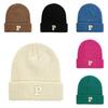 P Warm Letter Knitted Hat Solid Color Windproof Winter Cap Fashionable Gift