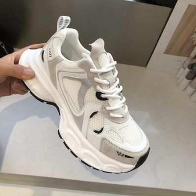 Spring and Autumn Lightweight Non-slip Mesh Breathable Thick-soled Ins Sports and Leisure Niche Design Dad Shoes Women's Models