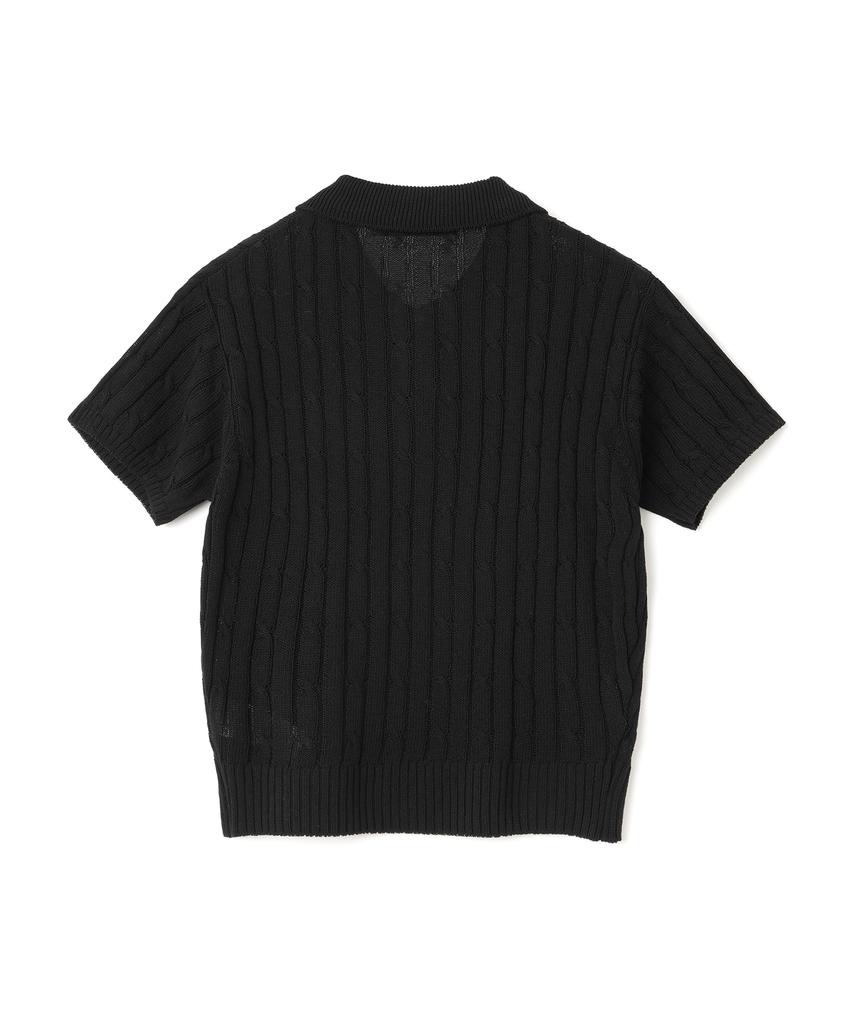 KNITTED (W) Linen Cable Collar Crop Half Knit Black