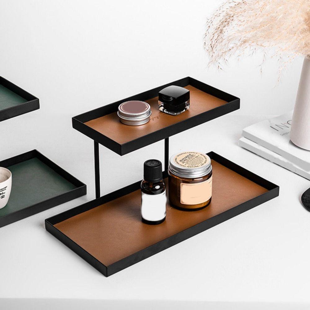 Large Capacity Double Layer Vanity Tray Rectangular Cosmetics Storage Rack Dresser Tray  Entryway