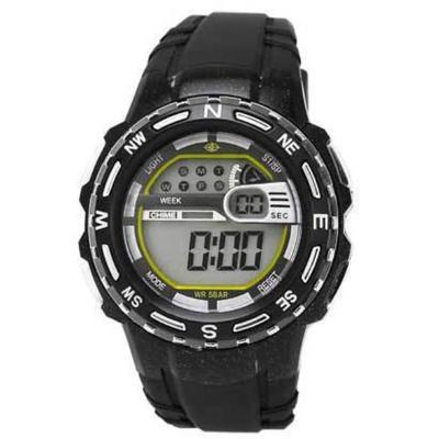 J-AXIS Men's SCY02-BK (CYBEAT Digital Black Sun Flame) Round Watch Black Digital