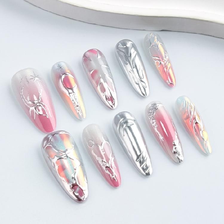 Professional Length Chrome Glittering Nail 30pcs Silver Press On Tips Long Stilettos Style ABS Practical Salon Manicure