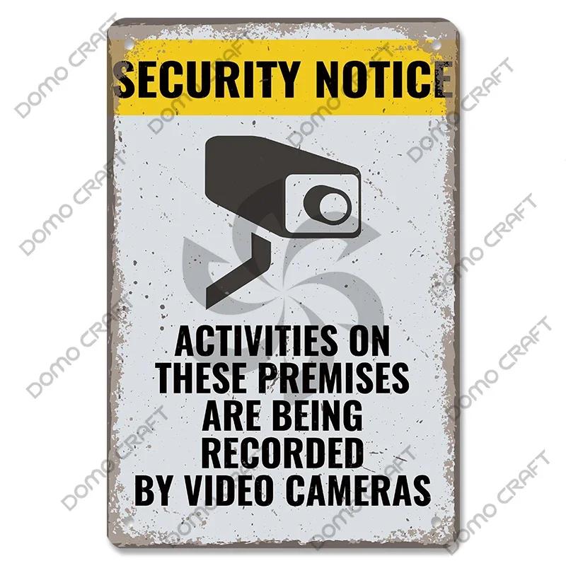 Warning CCTV Tin Signs Metal Plaque Notice  Hour Security Camera Vintage Poster Metal Plate Wall Decor for Mall Shop Bar Home