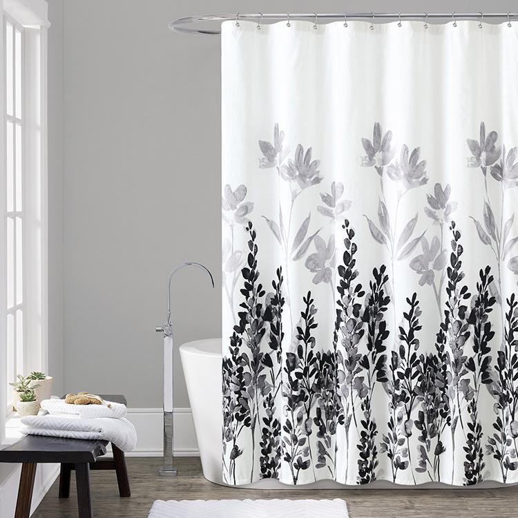 Floral Shower Curtain Waterproof Fabric Shower Curtain 180*180cm with 12 Hooks for Home Hotel Bathroom