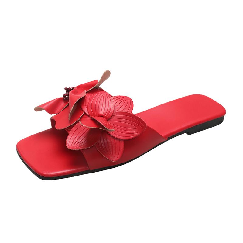 

Fashion 2025 Summer Open Toe Women’s Slippers Outdoor Casual Square Toe Appliques Low Heel Sandals for Plus Size Beach Daily Slippers 43
