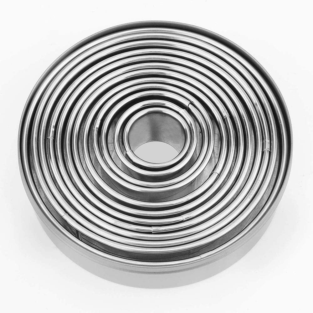12Pcs Round Cookie Cutter Set Food-Grade 18/8 Stainless Steel Graduated Pastry Donut Molds for Baking DIY Kitchen