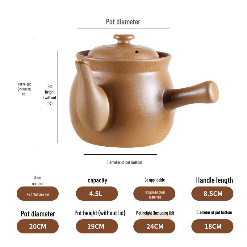 Traditioneller Steingut-Kräuterabkochkessel mit Deckel – Hochtemperaturbeständig, Offenflammenfest zur Gesundheitserhaltung