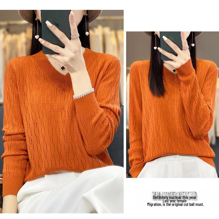 Summer 2025 Women's Plus Size V-Neck Long Sleeve Hollow Out Knit Sweater Cardigan Blouse