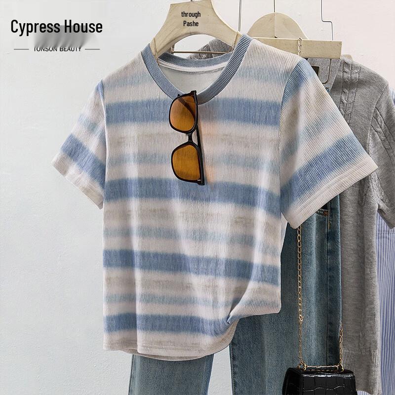 Silbaish Women s Striped Slim Fit Short Sleeve Round Neck T-Shirt S