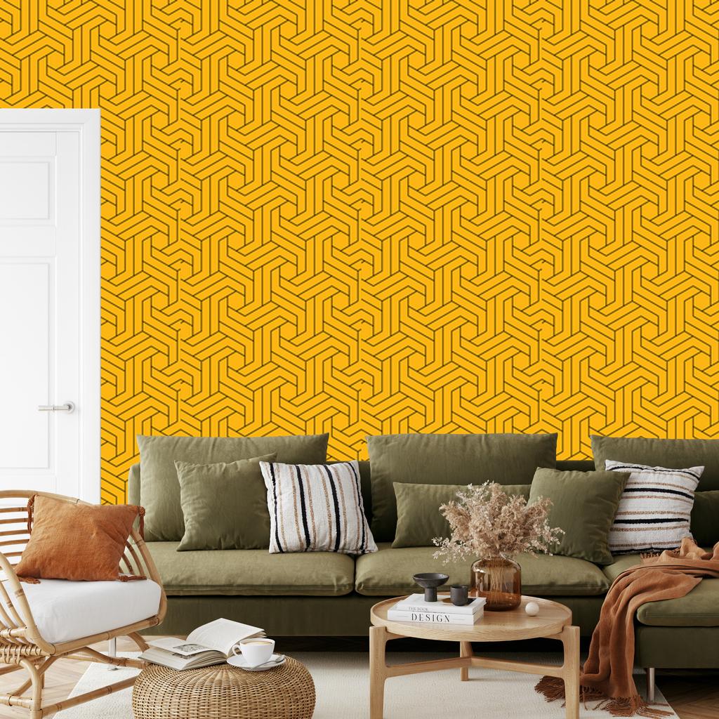Wallpaper Geometric Pattern Gold for Living Room and Bedroom 50x1000
