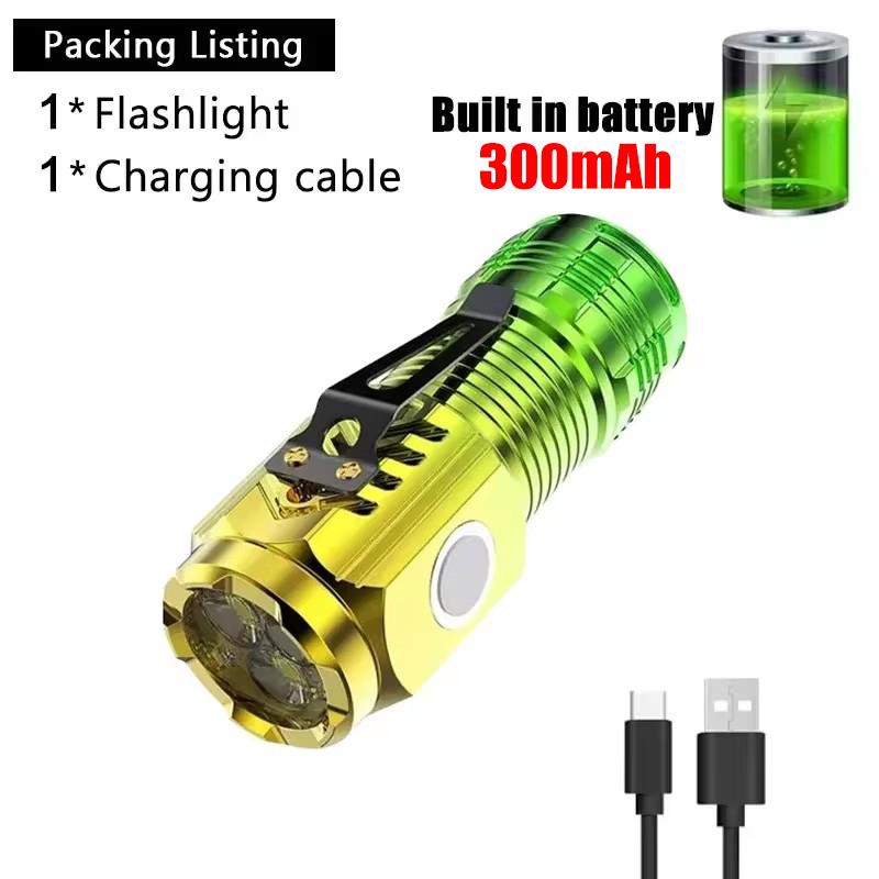 Three Eyes Little Monster LED Flashlight Rechargeable Super Bright Mini Portable Multi-functional Small Steel Cannon Light Torch