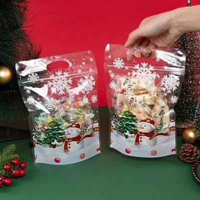 50pcs Snowman Cookie Baking Packaging Bags Candy Snack Gift Bag Xmas Tree Snowflake 2024 Christmas New Year Party Decorations