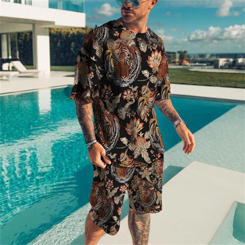 Summer New Men's T-shirts Set 3D Print Short Sleeve Hawaii Beach Tee Shorts 2PCS Suit Casual Vacation Style Oversized Streetwear